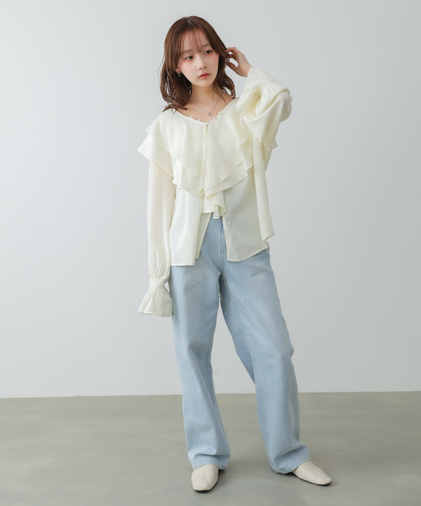 ダブルラッフルカラーブラウス