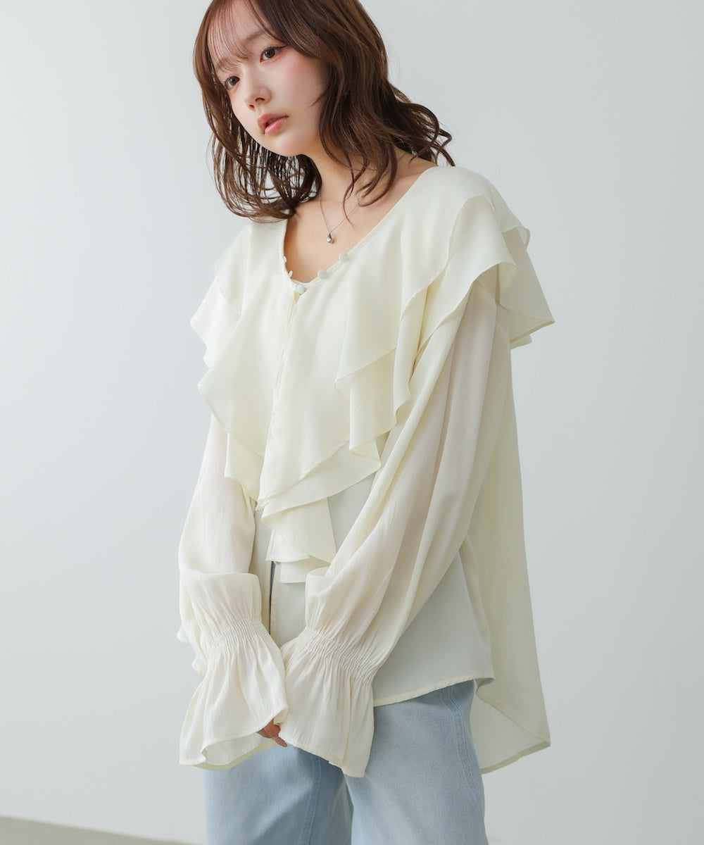 ダブルラッフルカラーブラウス