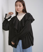 ダブルラッフルカラーブラウス
