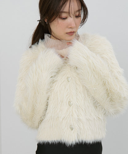 【選べる着丈】前後2WAYハートボタンシャギーニットカーディガン