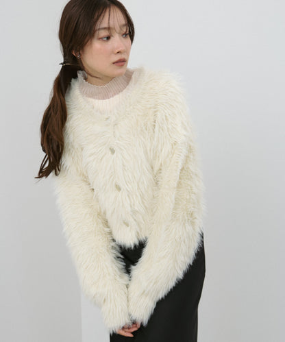 【選べる着丈】前後2WAYハートボタンシャギーニットカーディガン