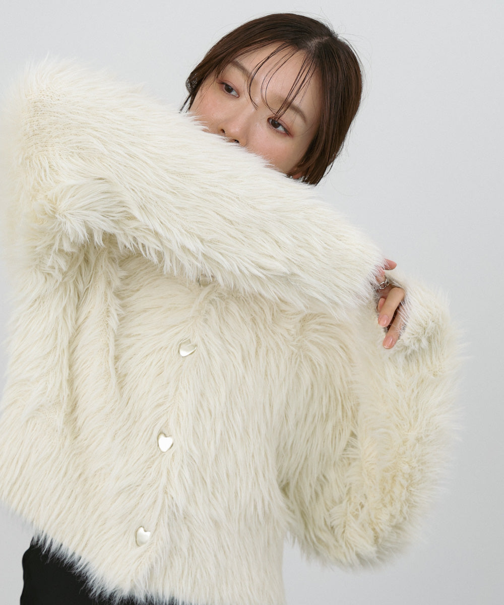 【選べる着丈】前後2WAYハートボタンシャギーニットカーディガン