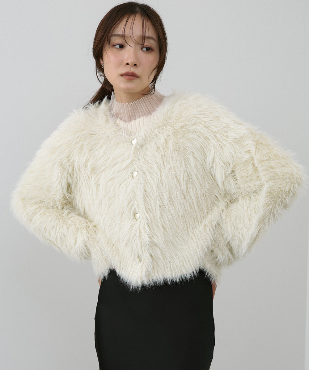 【選べる着丈】前後2WAYハートボタンシャギーニットカーディガン