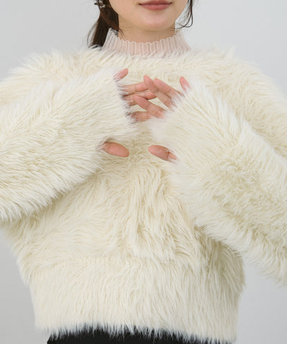 【選べる着丈】前後2WAYハートボタンシャギーニットカーディガン