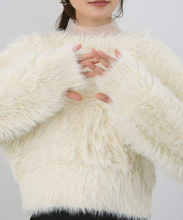 【選べる着丈】前後2WAYハートボタンシャギーニットカーディガン