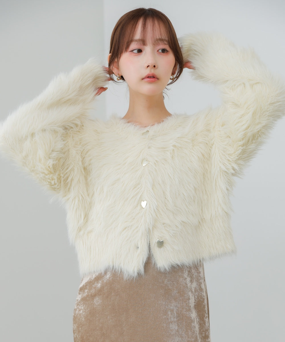 【選べる着丈】前後2WAYハートボタンシャギーニットカーディガン