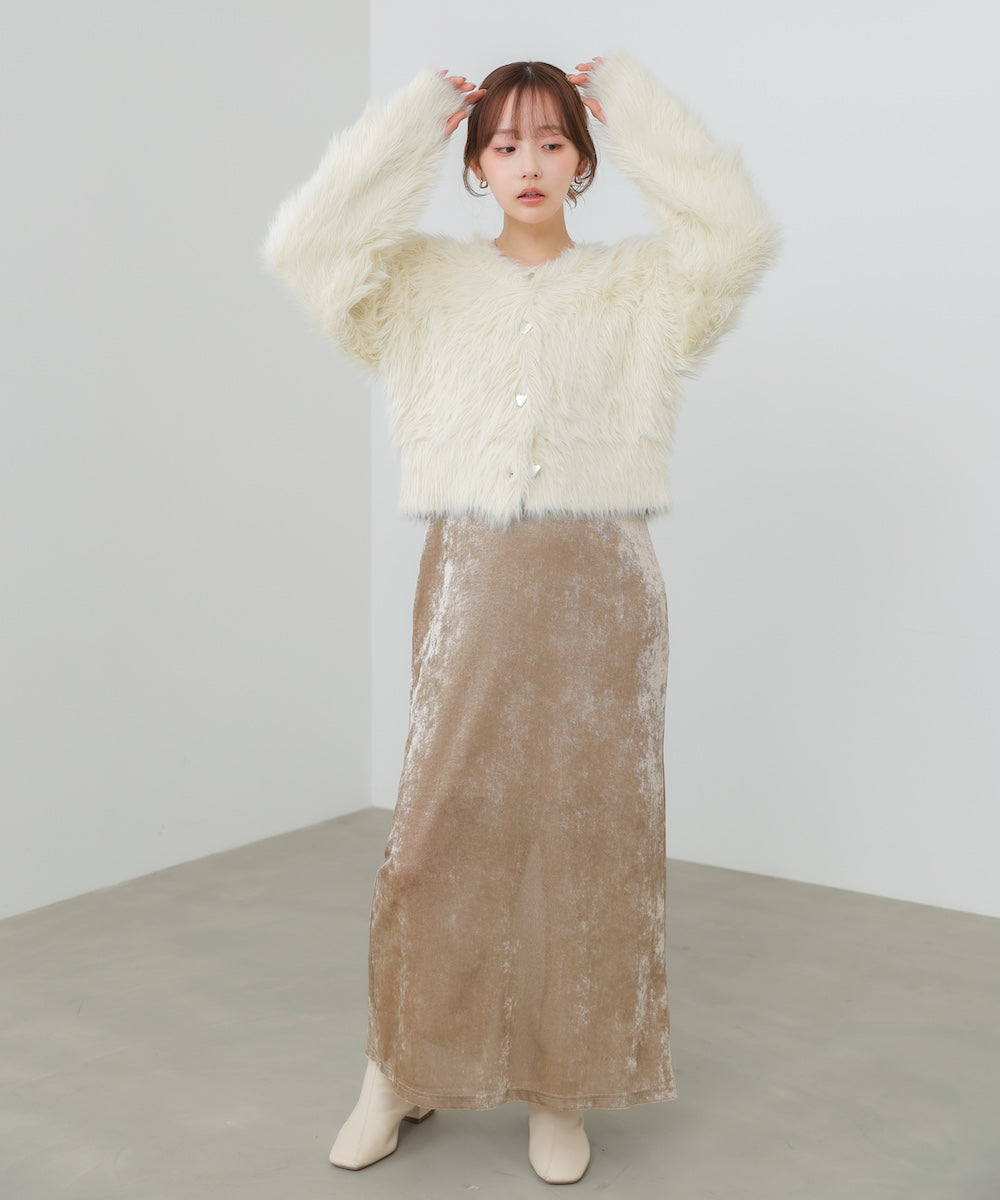 【選べる着丈】前後2WAYハートボタンシャギーニットカーディガン