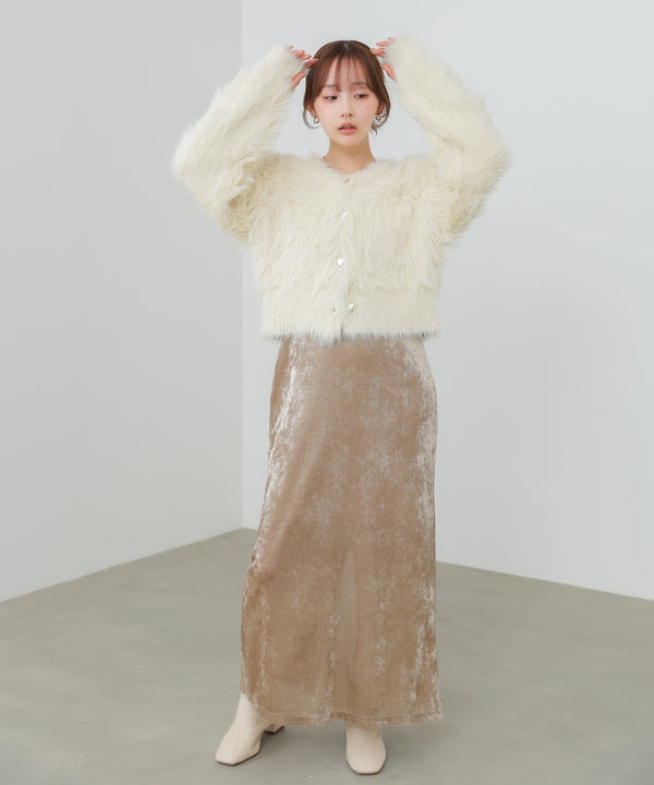 【選べる着丈】前後2WAYハートボタンシャギーニットカーディガン