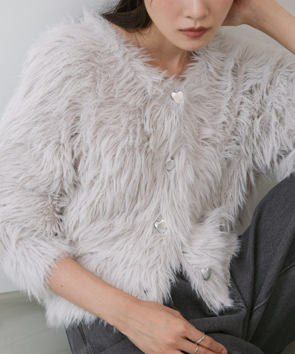 【選べる着丈】前後2WAYハートボタンシャギーニットカーディガン