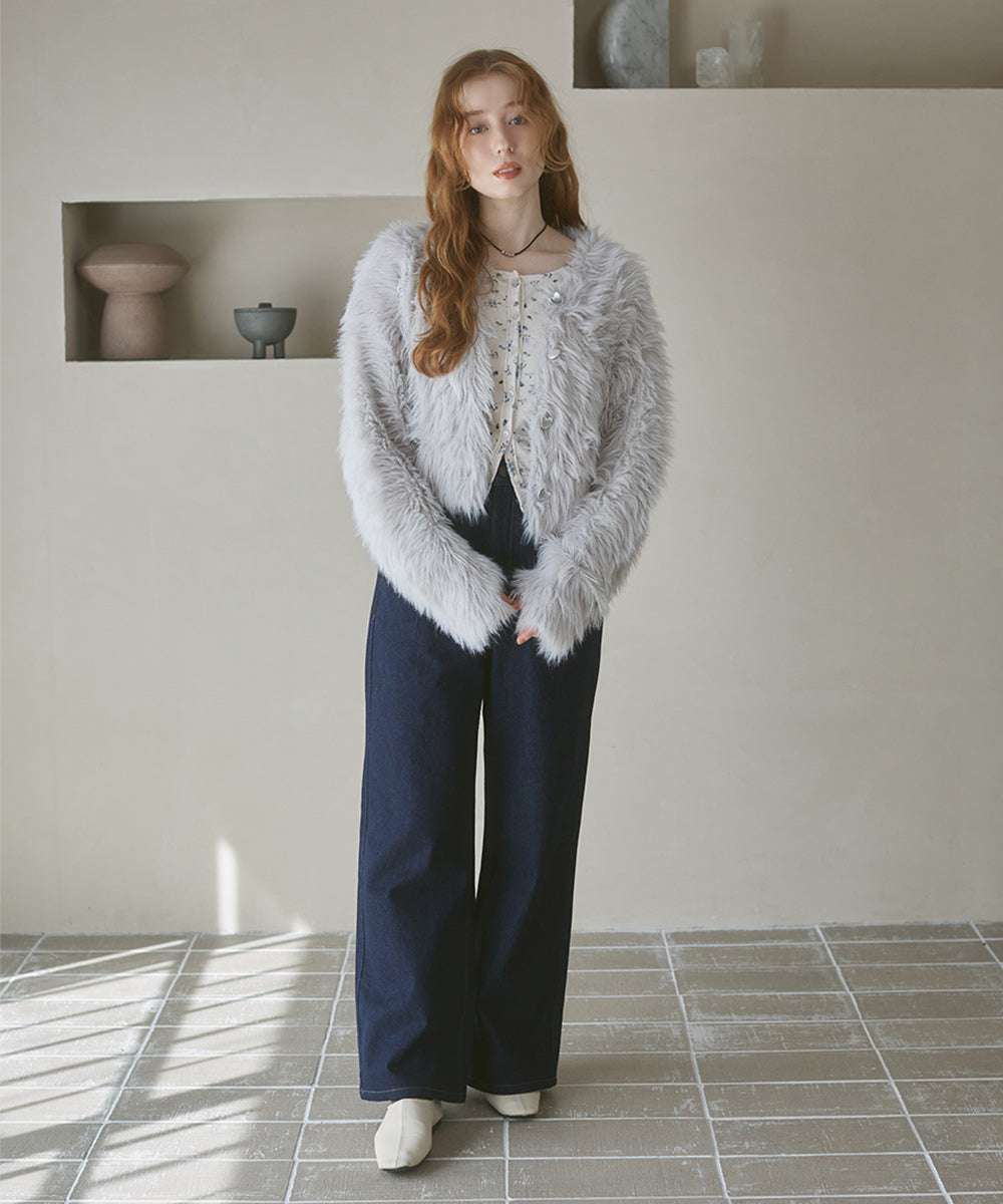 【選べる着丈】前後2WAYハートボタンシャギーニットカーディガン