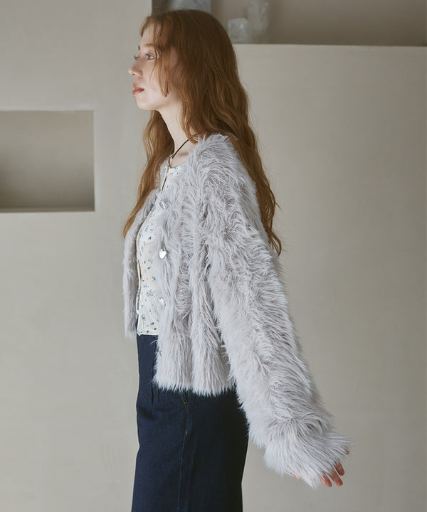 【選べる着丈】前後2WAYハートボタンシャギーニットカーディガン