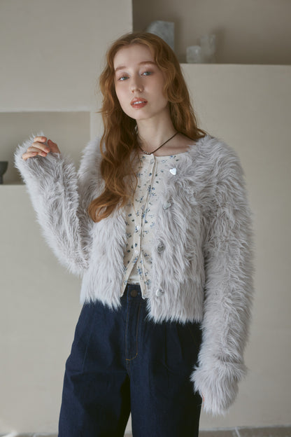 【選べる着丈】前後2WAYハートボタンシャギーニットカーディガン