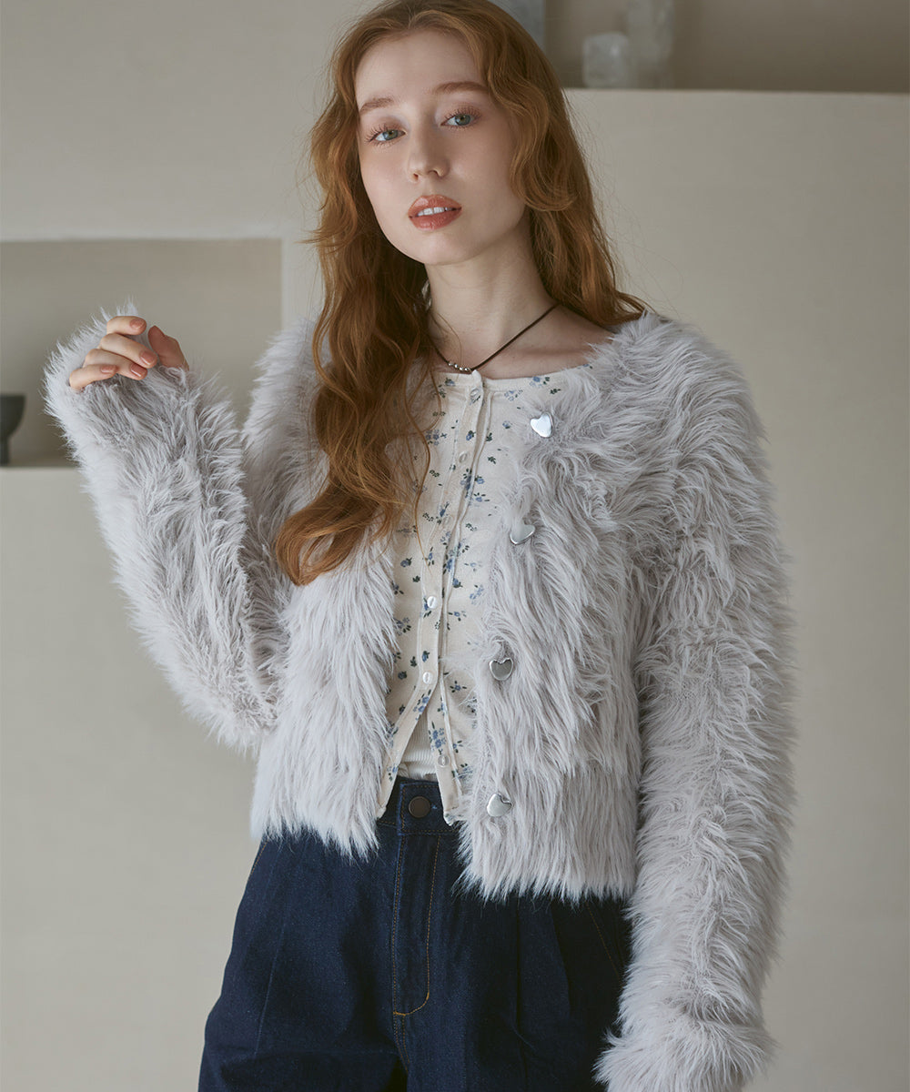 【選べる着丈】前後2WAYハートボタンシャギーニットカーディガン