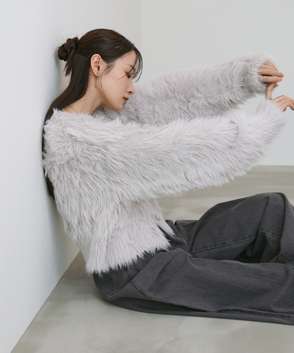 【選べる着丈】前後2WAYハートボタンシャギーニットカーディガン