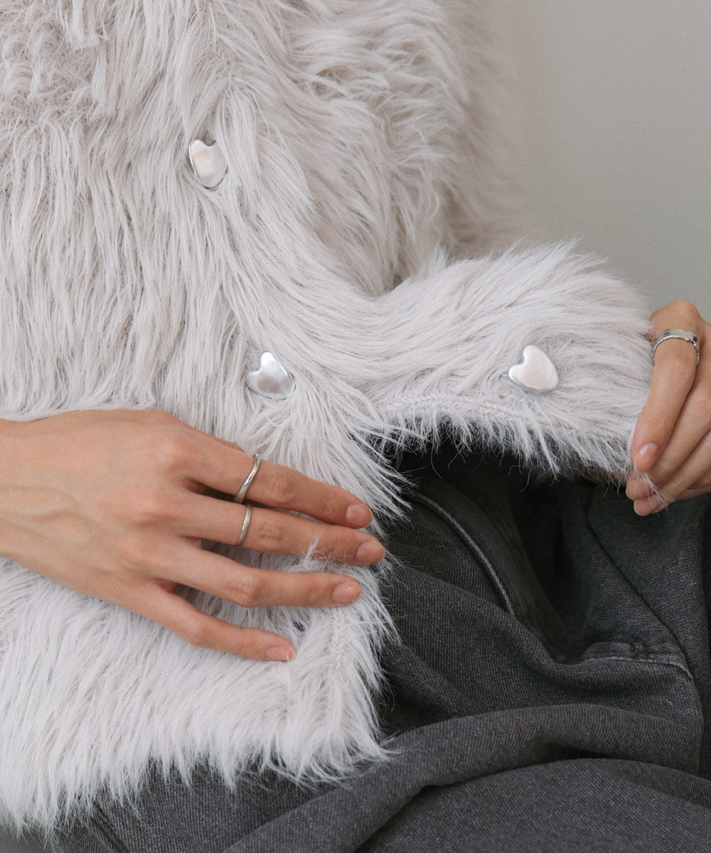 【選べる着丈】前後2WAYハートボタンシャギーニットカーディガン