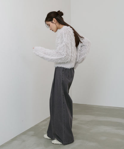 【選べる着丈】前後2WAYハートボタンシャギーニットカーディガン