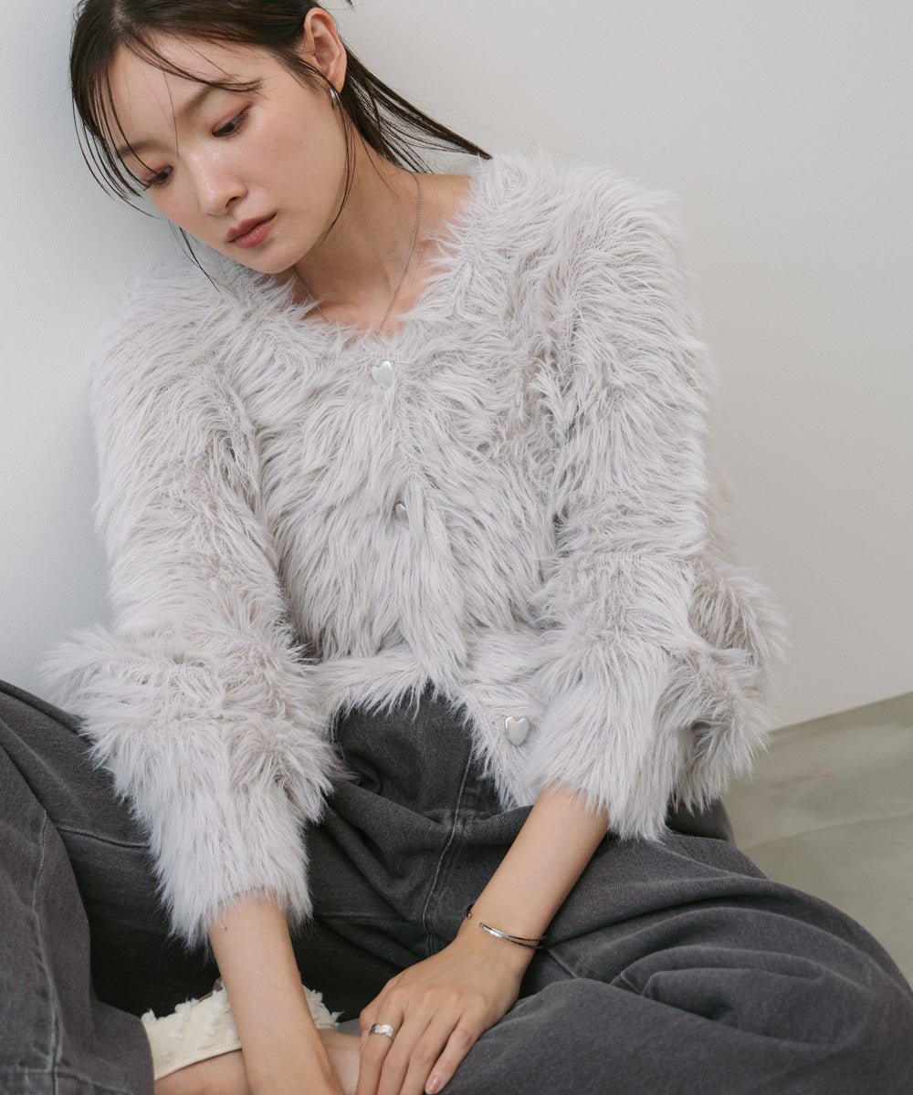 【選べる着丈】前後2WAYハートボタンシャギーニットカーディガン