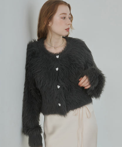 【選べる着丈】前後2WAYハートボタンシャギーニットカーディガン