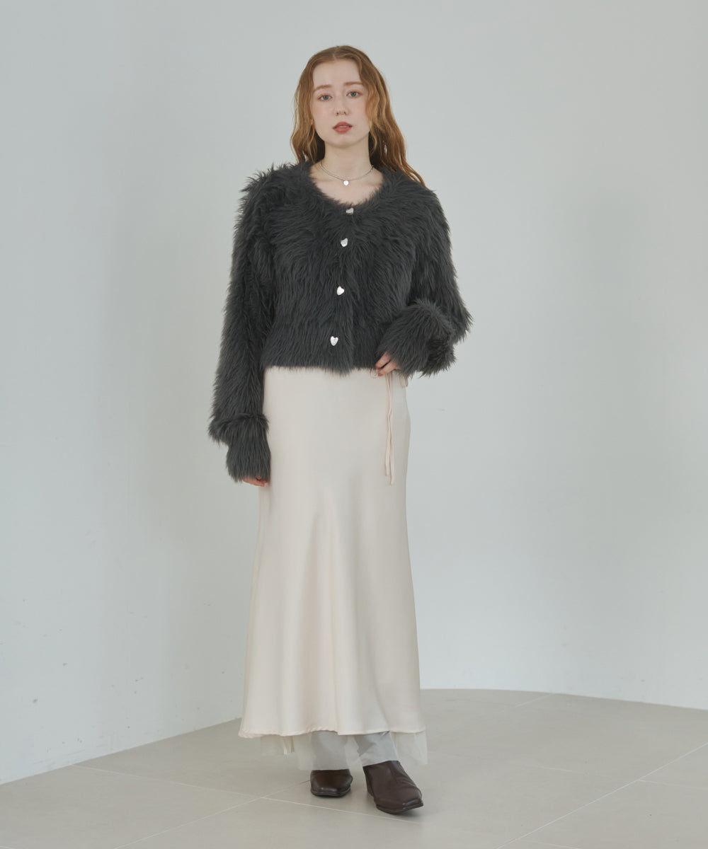 【選べる着丈】前後2WAYハートボタンシャギーニットカーディガン