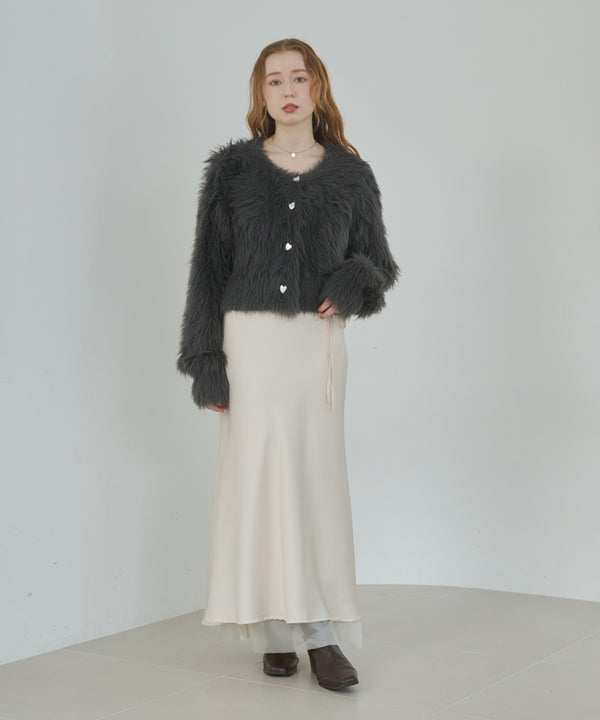 【選べる着丈】前後2WAYハートボタンシャギーニットカーディガン