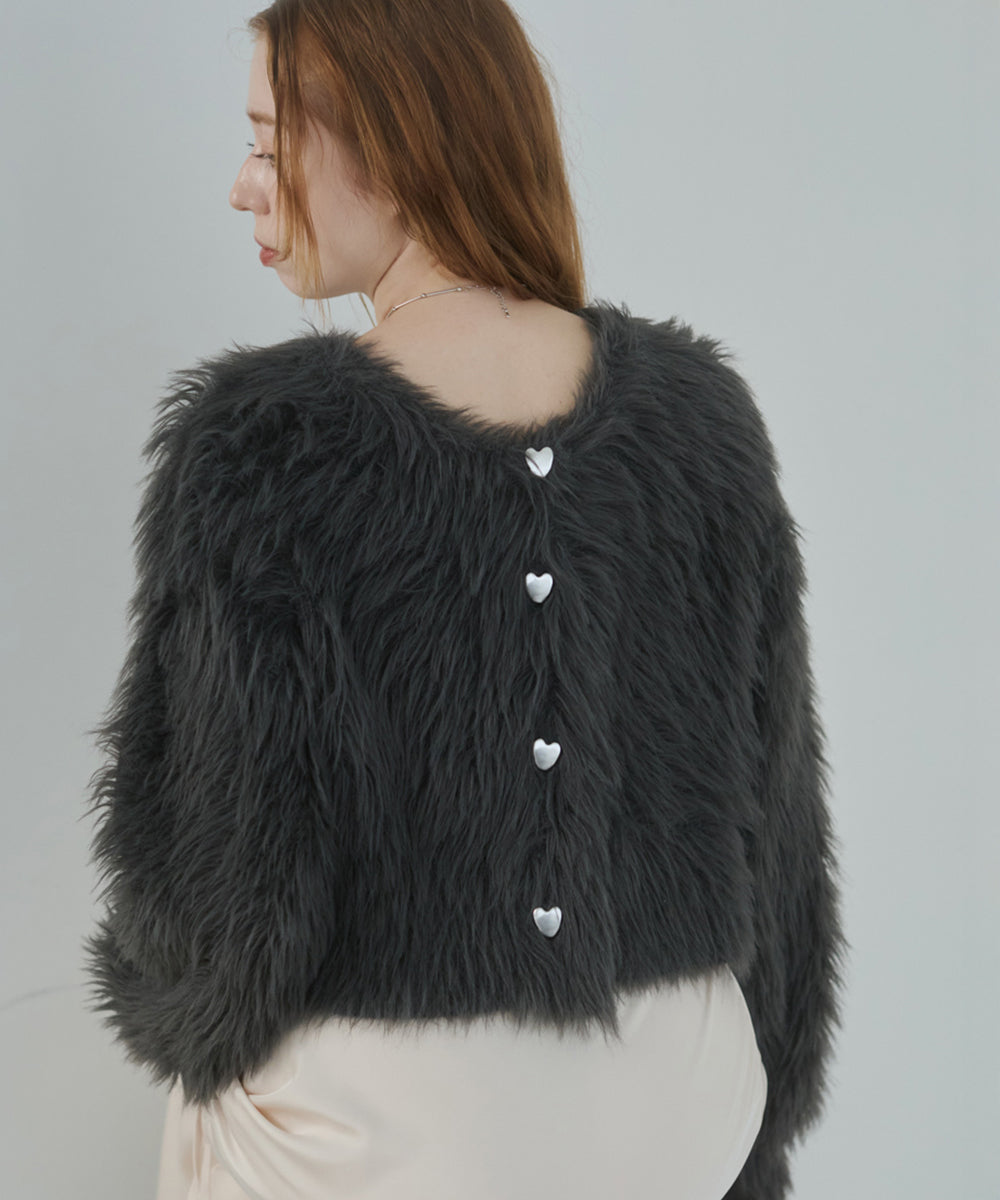 【選べる着丈】前後2WAYハートボタンシャギーニットカーディガン