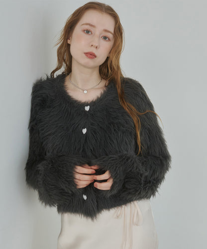 【選べる着丈】前後2WAYハートボタンシャギーニットカーディガン