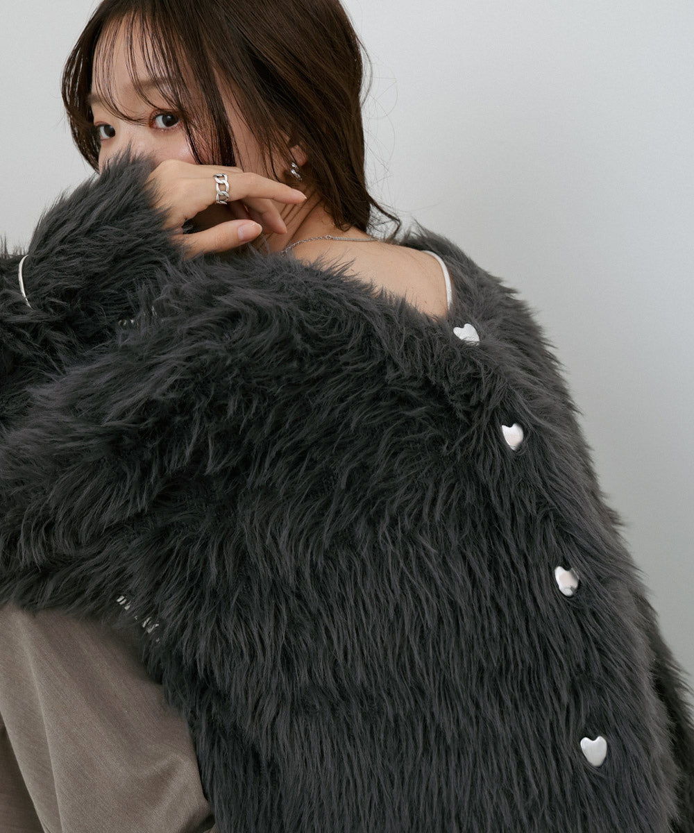 【選べる着丈】前後2WAYハートボタンシャギーニットカーディガン