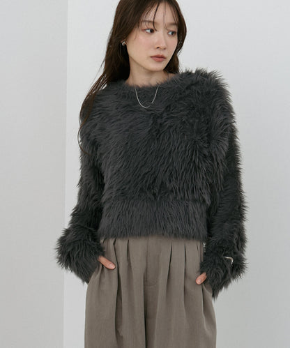 【選べる着丈】前後2WAYハートボタンシャギーニットカーディガン