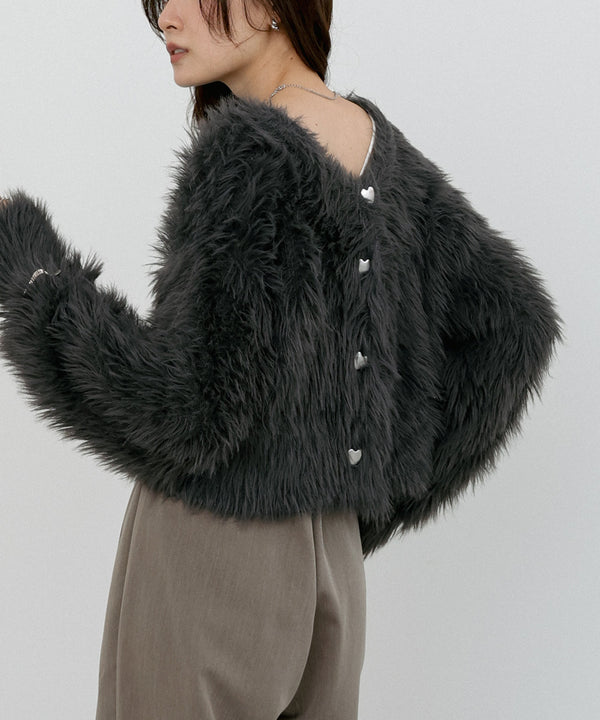 【選べる着丈】前後2WAYハートボタンシャギーニットカーディガン