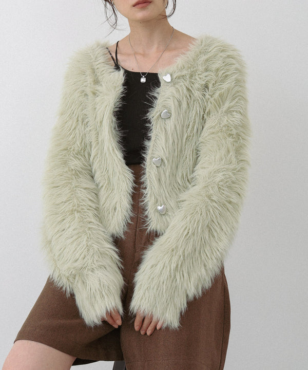 【選べる着丈】前後2WAYハートボタンシャギーニットカーディガン