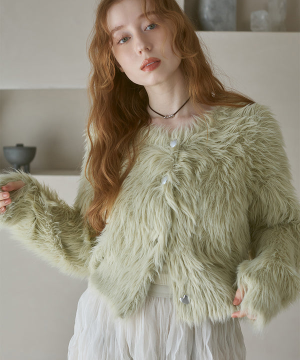 【選べる着丈】前後2WAYハートボタンシャギーニットカーディガン