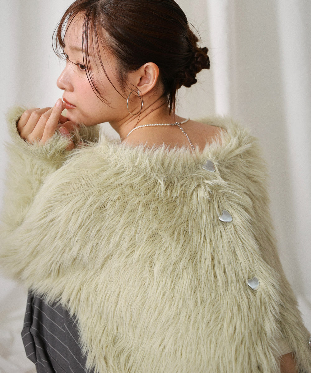 【選べる着丈】前後2WAYハートボタンシャギーニットカーディガン