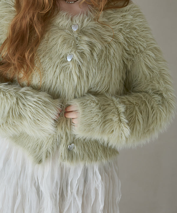 【選べる着丈】前後2WAYハートボタンシャギーニットカーディガン