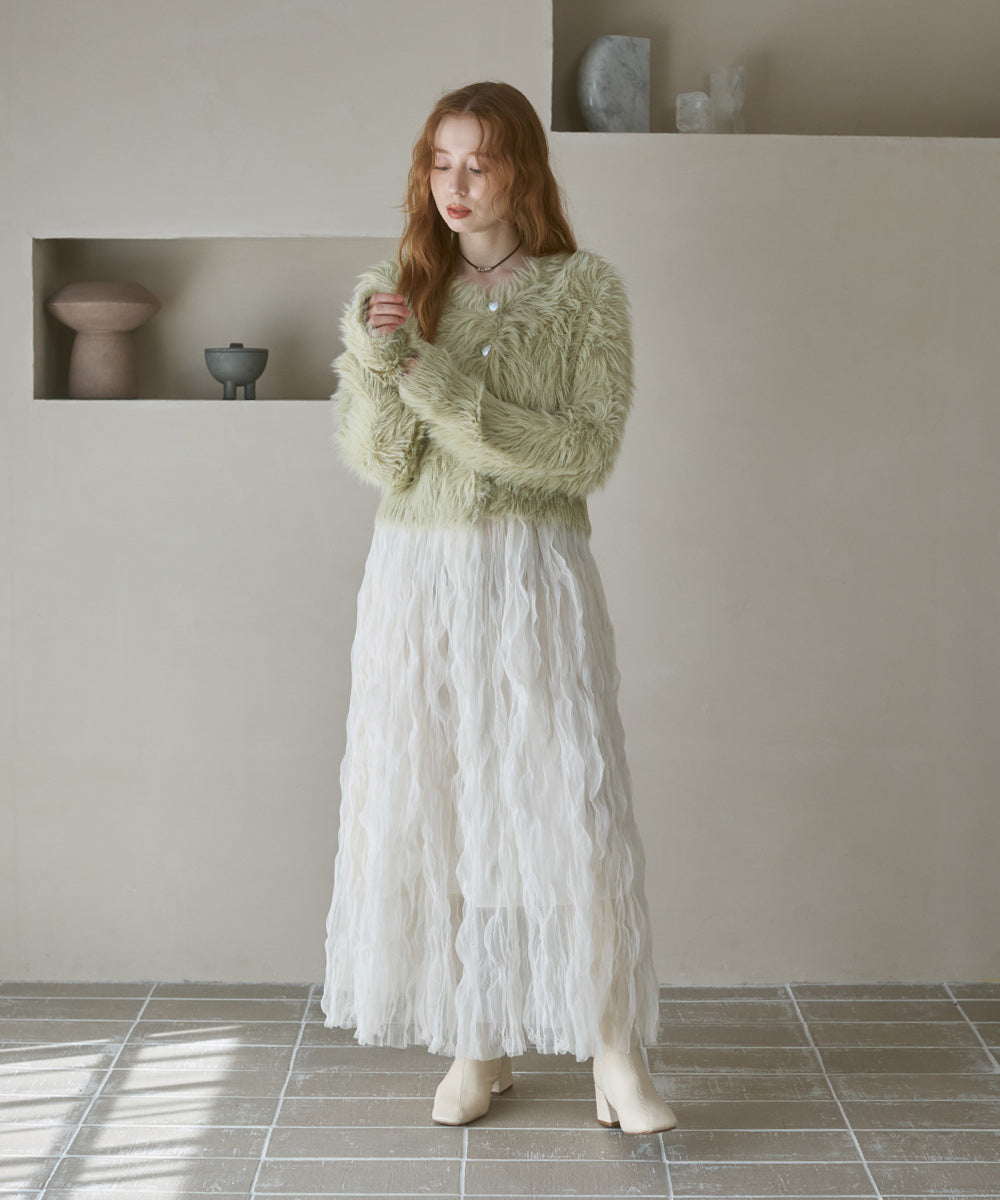 【選べる着丈】前後2WAYハートボタンシャギーニットカーディガン