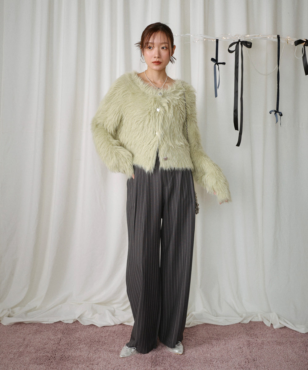 【選べる着丈】前後2WAYハートボタンシャギーニットカーディガン