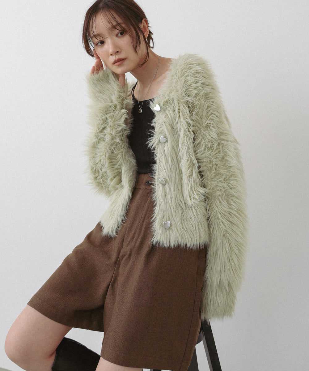 【選べる着丈】前後2WAYハートボタンシャギーニットカーディガン