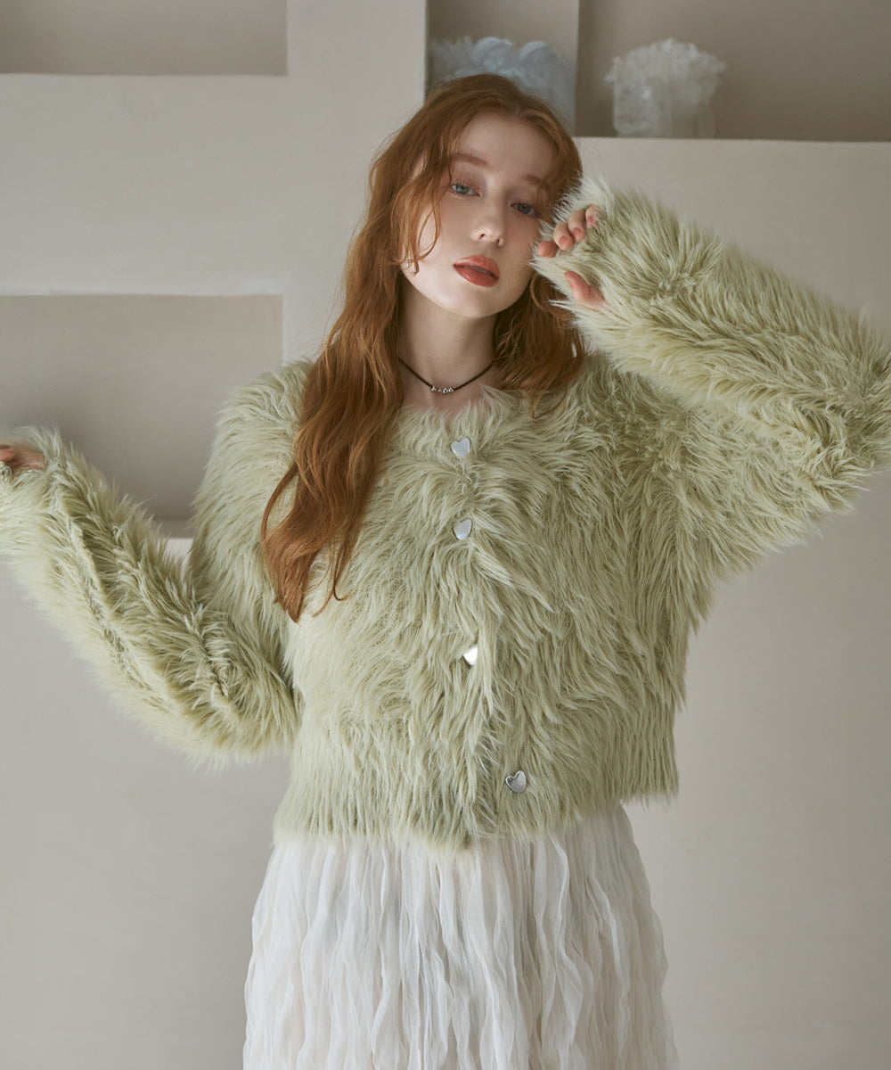 【選べる着丈】前後2WAYハートボタンシャギーニットカーディガン