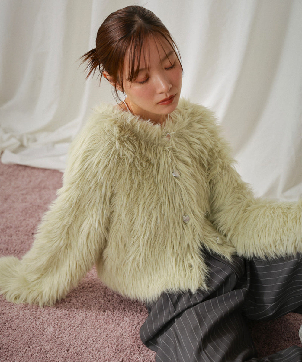 【選べる着丈】前後2WAYハートボタンシャギーニットカーディガン