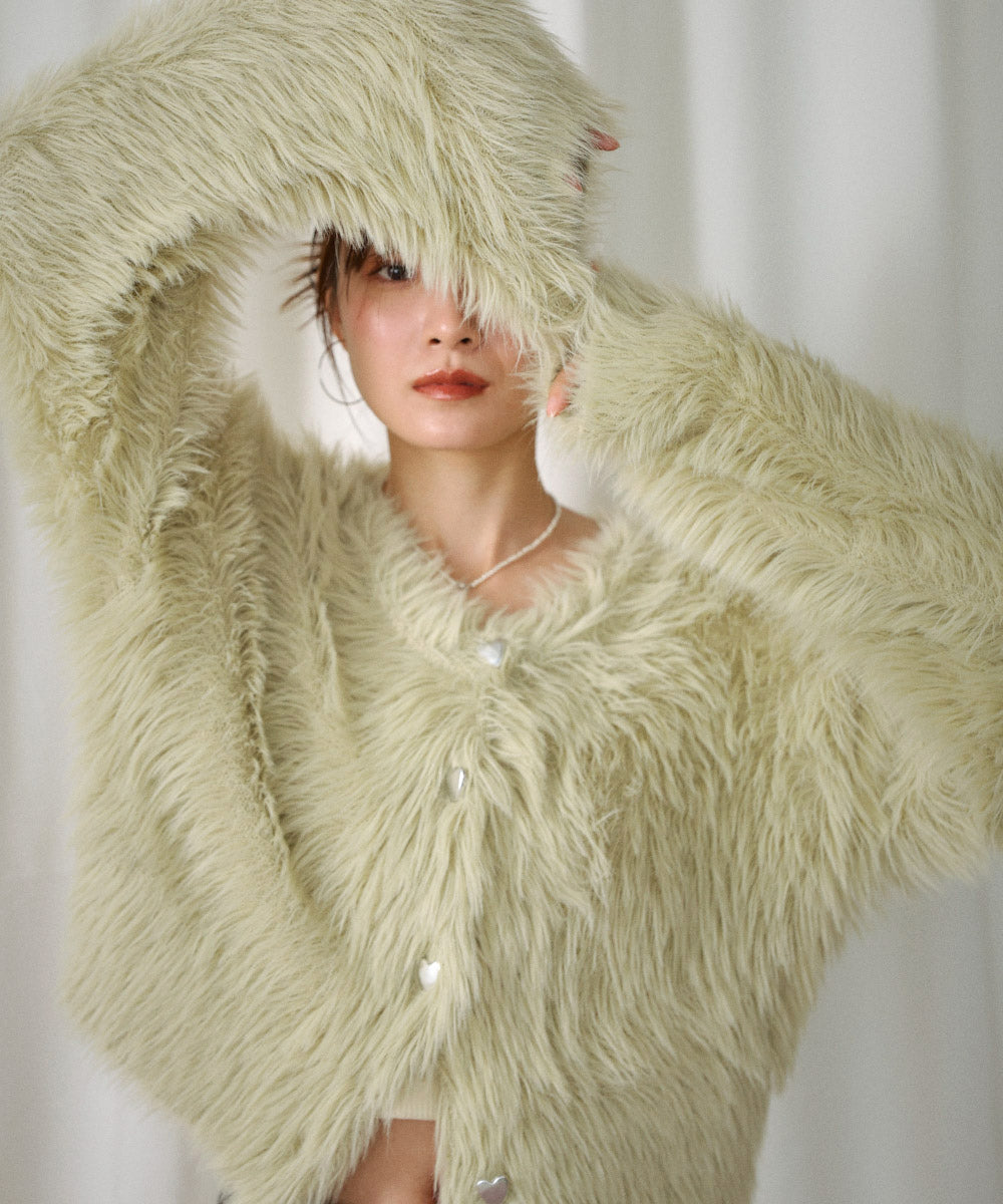 【選べる着丈】前後2WAYハートボタンシャギーニットカーディガン