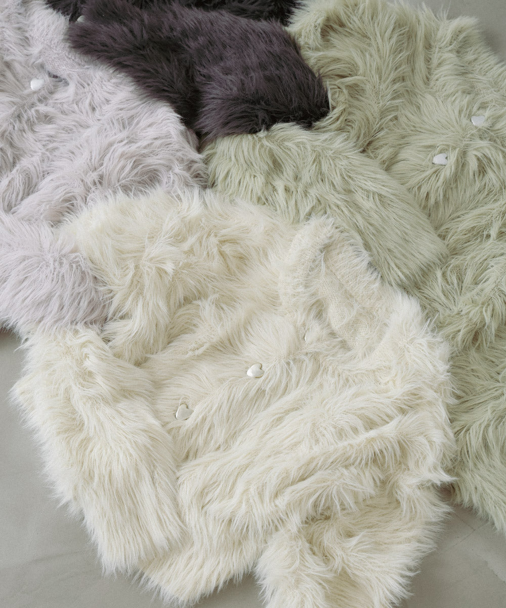 【選べる着丈】前後2WAYハートボタンシャギーニットカーディガン