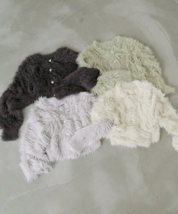 【選べる着丈】前後2WAYハートボタンシャギーニットカーディガン