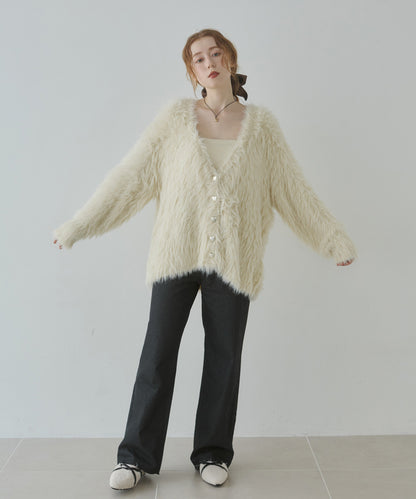 【選べる着丈】前後2WAYハートボタンシャギーニットカーディガン