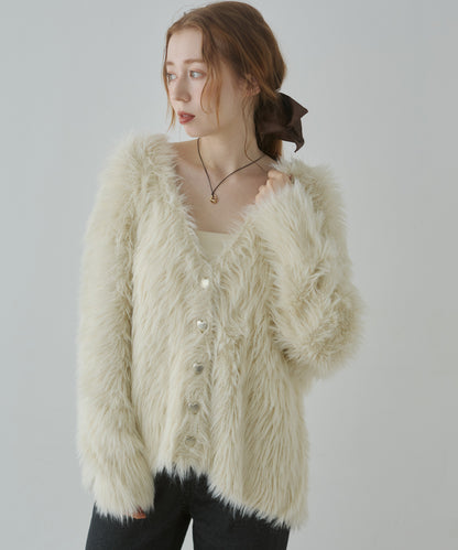 【選べる着丈】前後2WAYハートボタンシャギーニットカーディガン