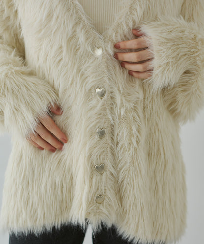 【選べる着丈】前後2WAYハートボタンシャギーニットカーディガン