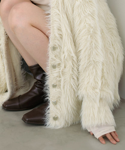 【選べる着丈】前後2WAYハートボタンシャギーニットカーディガン