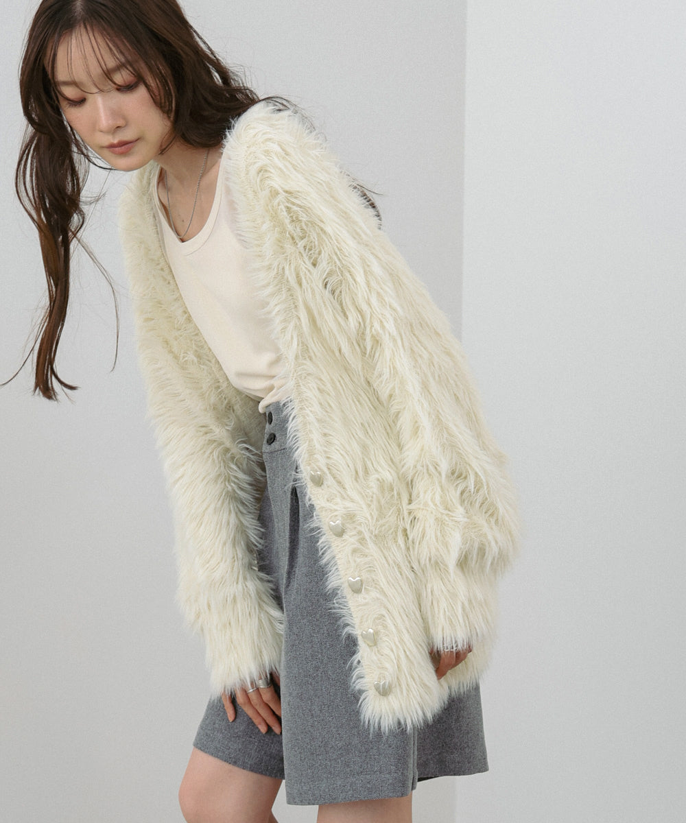 【選べる着丈】前後2WAYハートボタンシャギーニットカーディガン