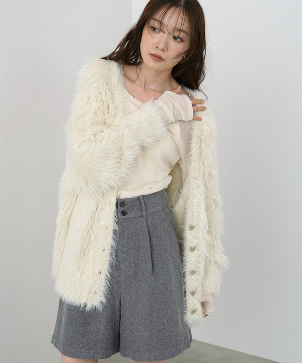 【選べる着丈】前後2WAYハートボタンシャギーニットカーディガン