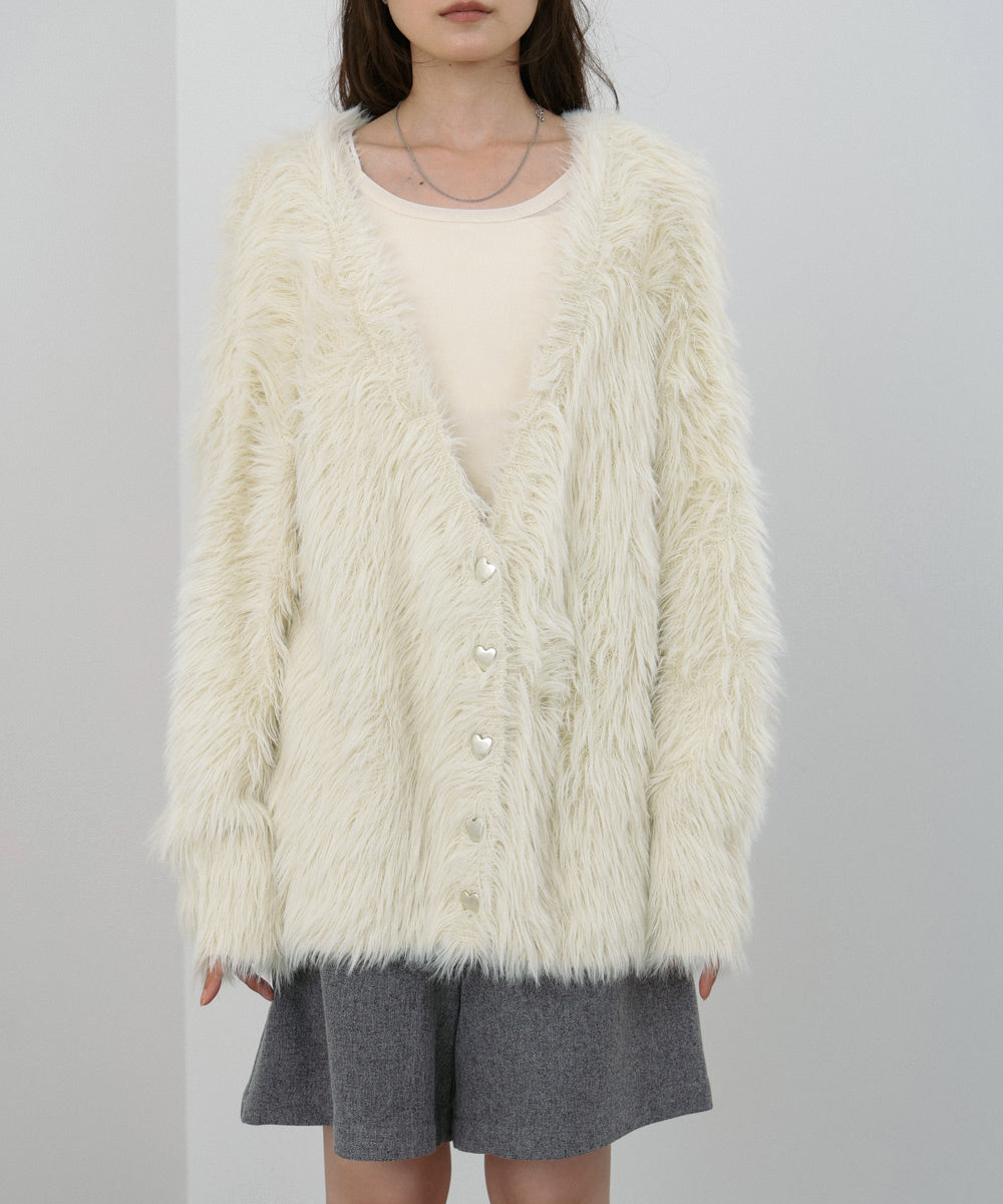 【選べる着丈】前後2WAYハートボタンシャギーニットカーディガン