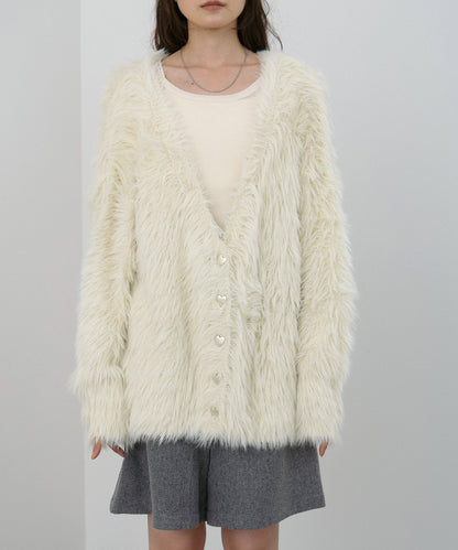 【選べる着丈】前後2WAYハートボタンシャギーニットカーディガン