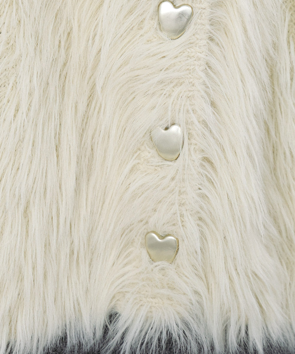 【選べる着丈】前後2WAYハートボタンシャギーニットカーディガン